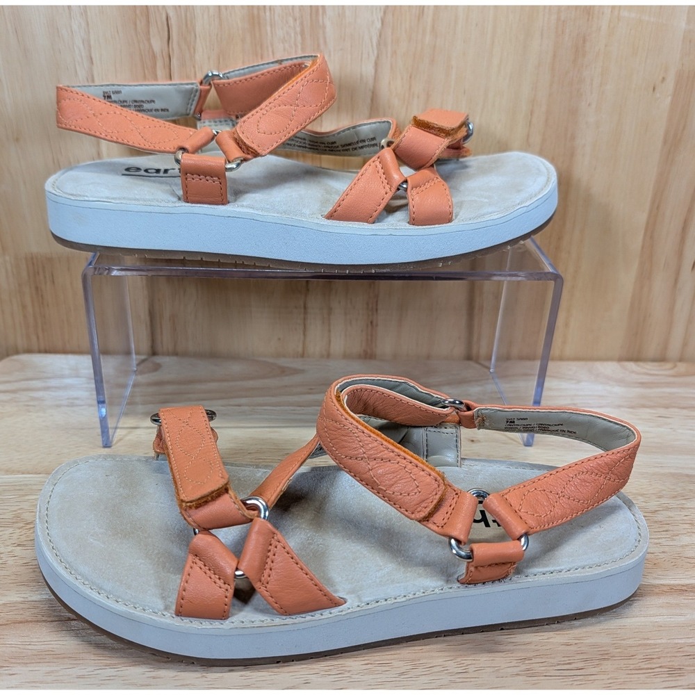 Earth Sylt Saba Cantaloupe Orange‎ Leather Strappy Platform Sandals 7M Womens